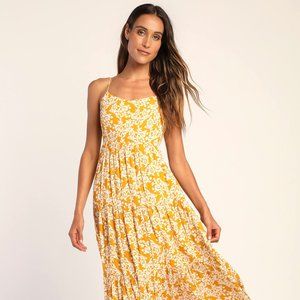 Catching Sunrays Mustard Yellow Floral Print Midi Dress